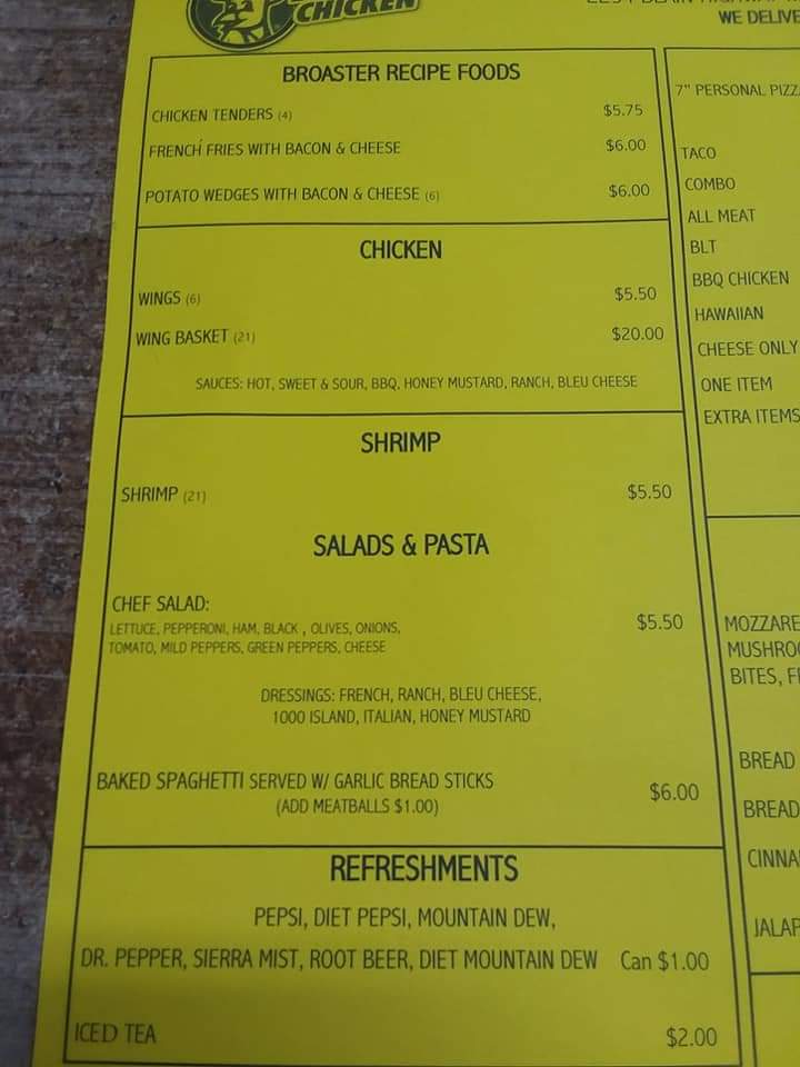 Heroes Pub, Pizzas & Subs Menu