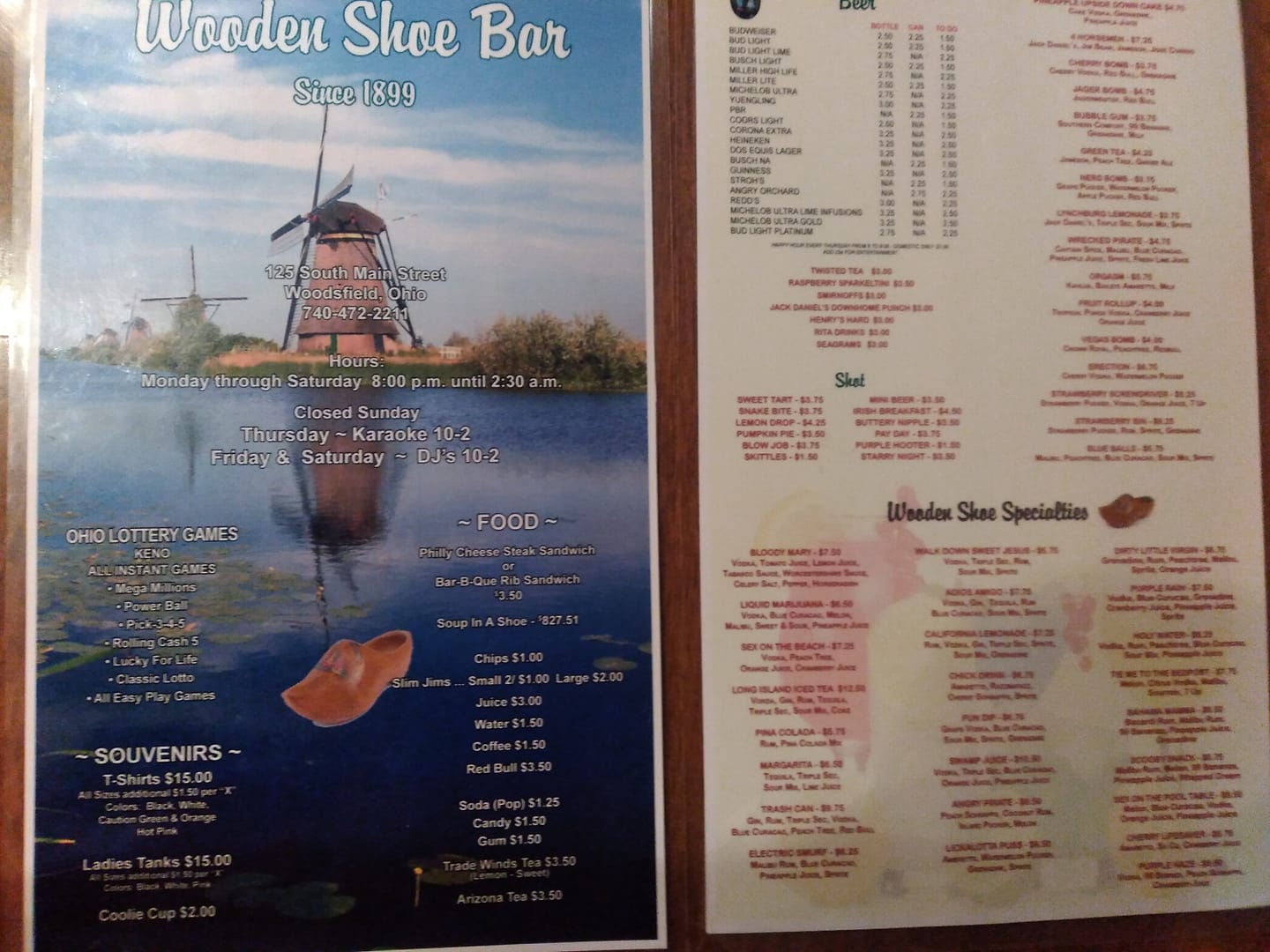 Wooden Shoe Menu