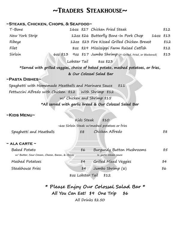 Trader's Steakhouse Menu