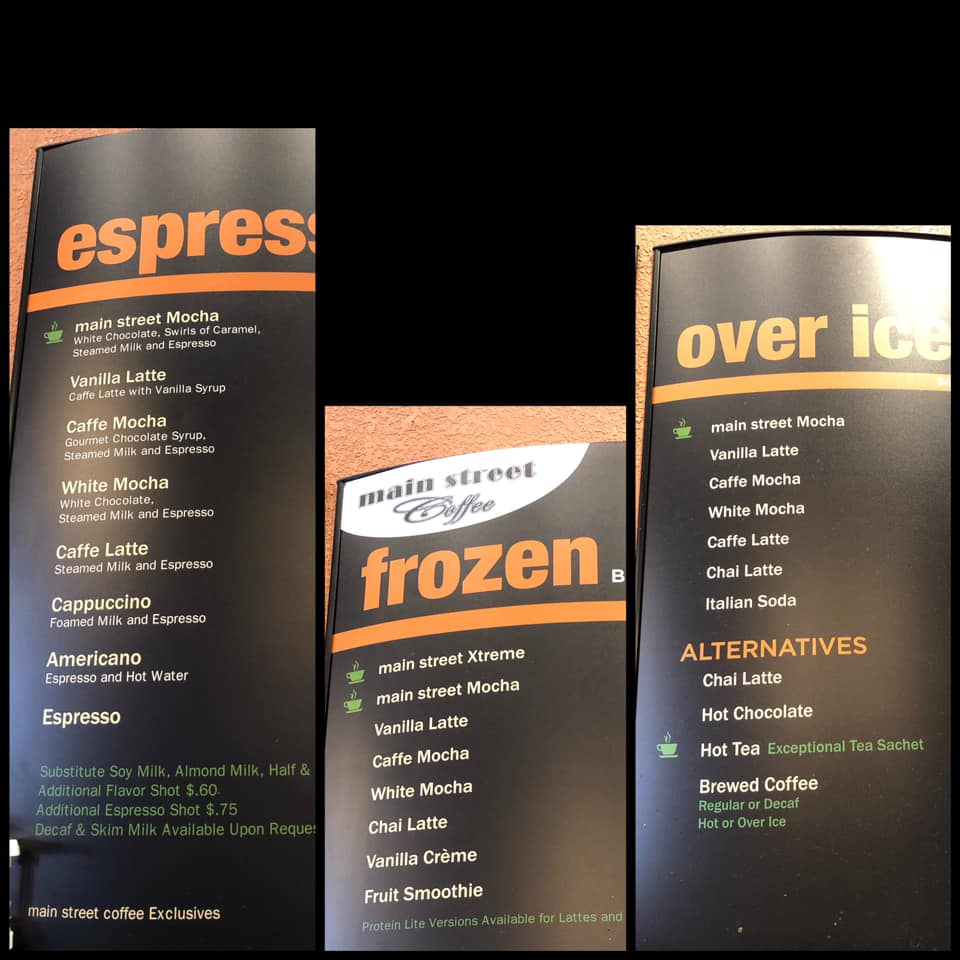 Main Street Coffee Menu