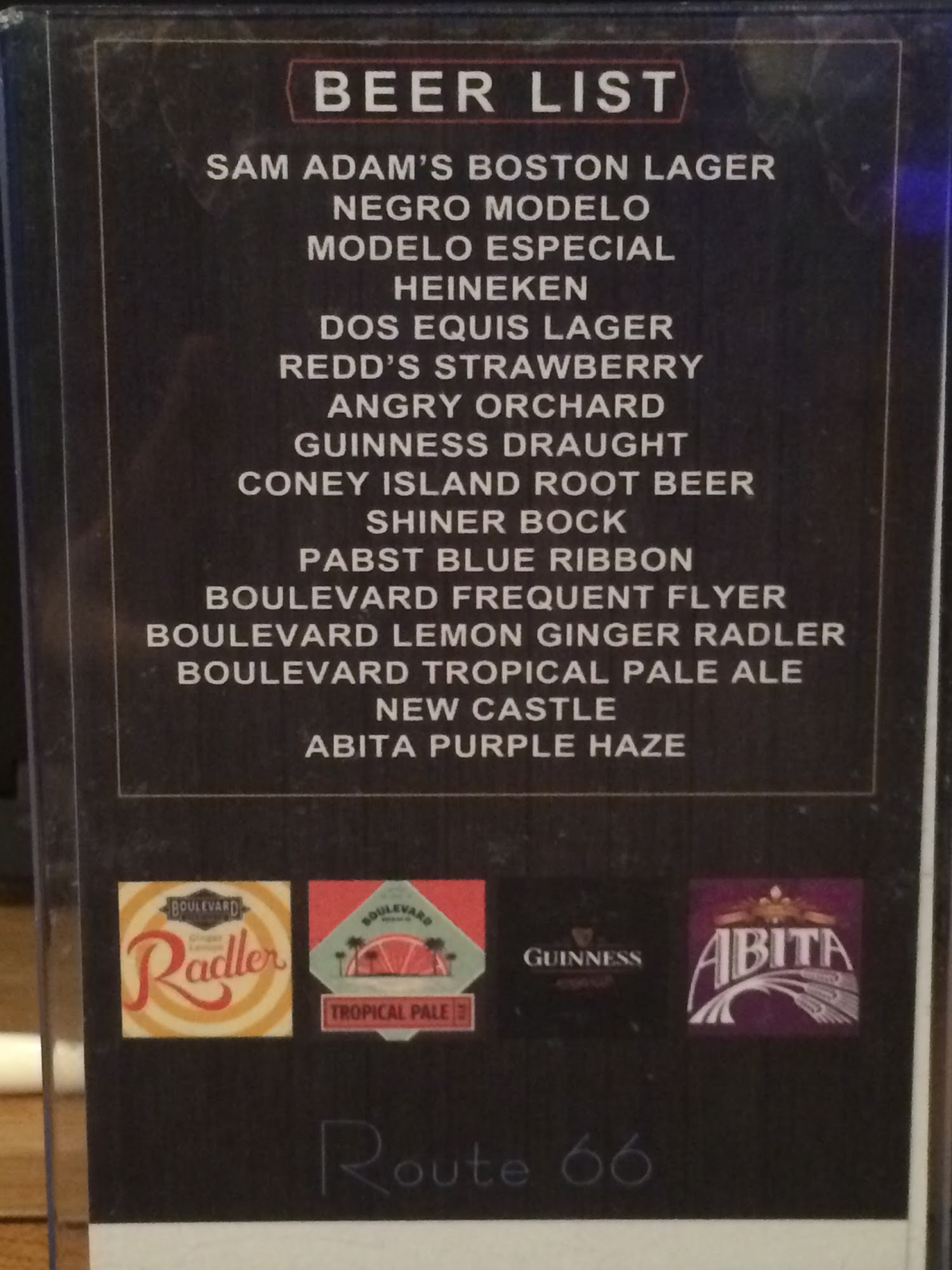 Rt. 66 Bar Menu