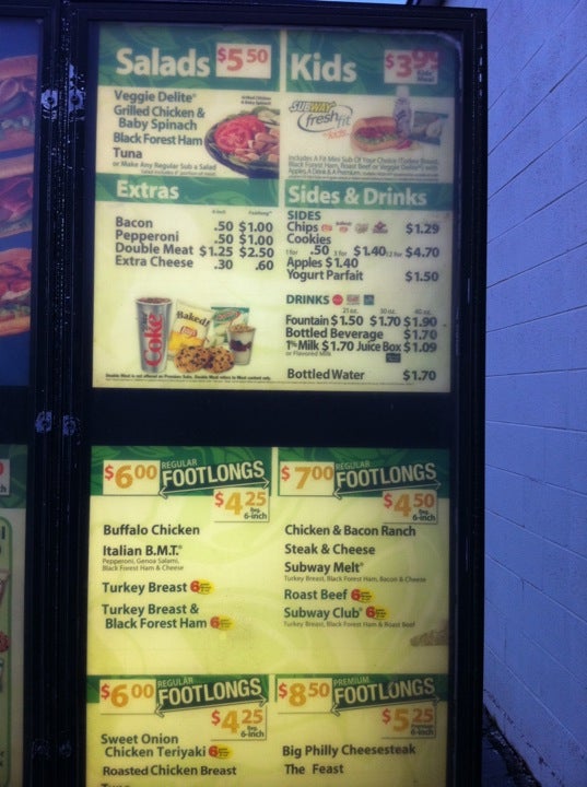 Subway Menu