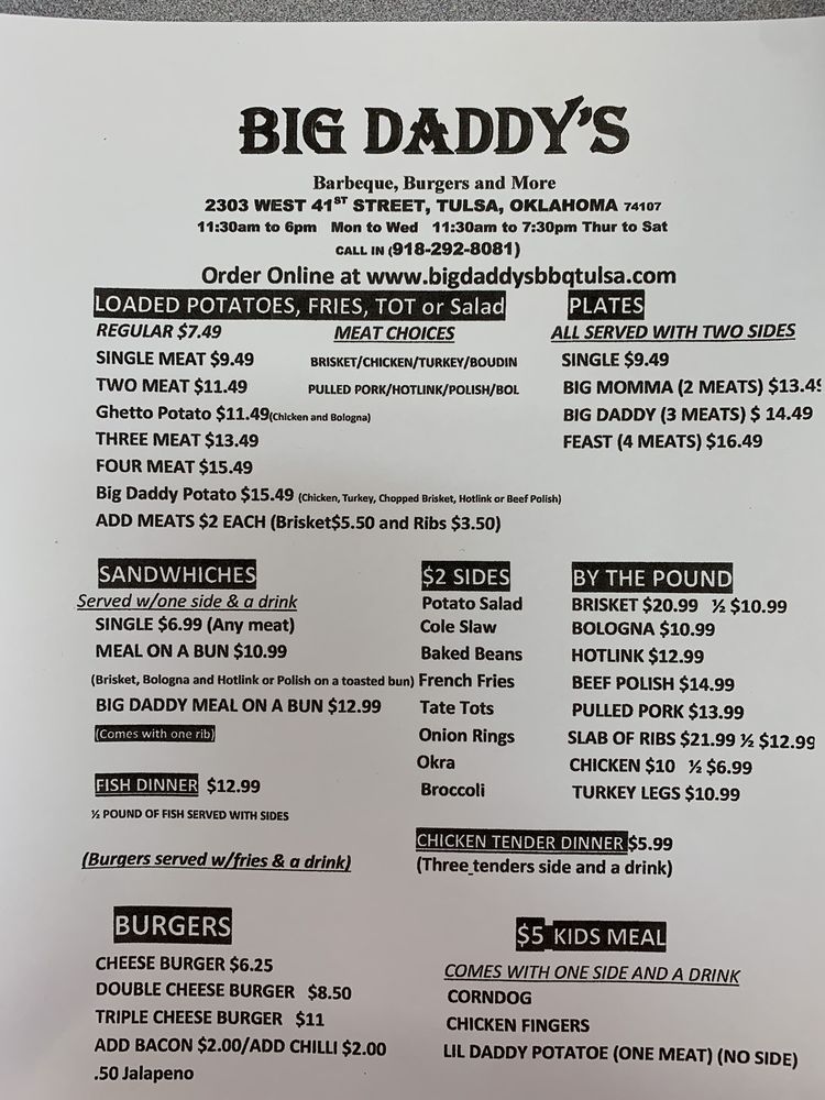 Big Daddys Barbeque 2303 W 41st St S, Tulsa