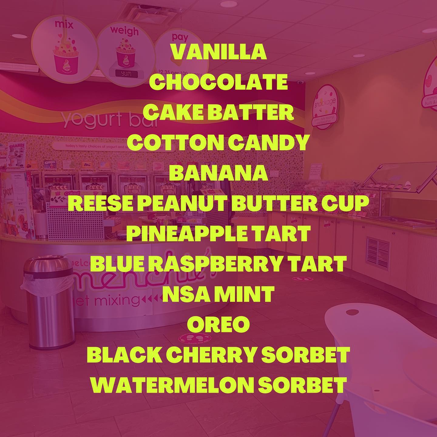 Menchie's Frozen Yogurt Menu