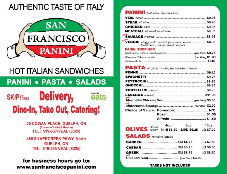 San Francisco Panini Menu