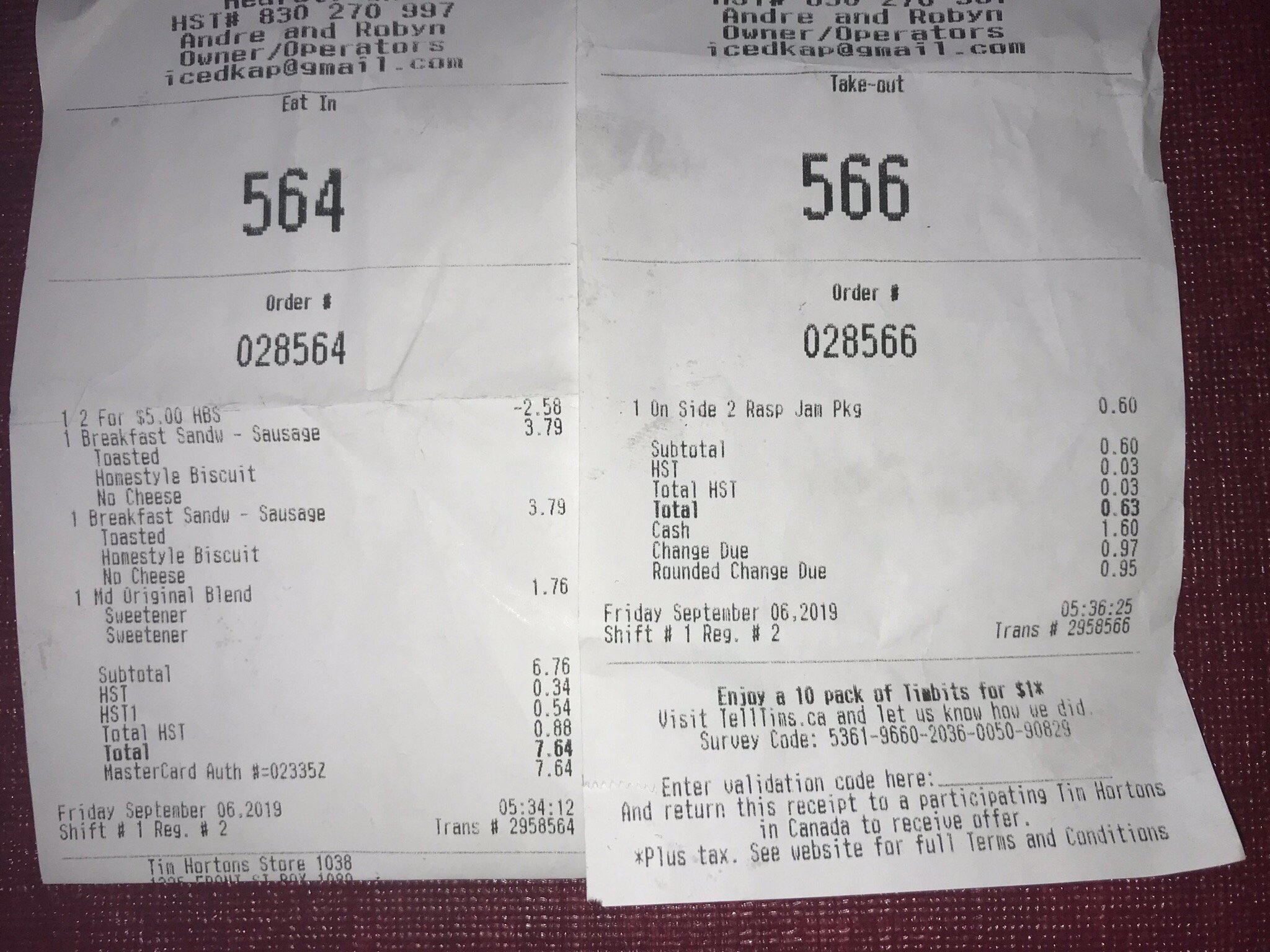 Tim Hortons Menu