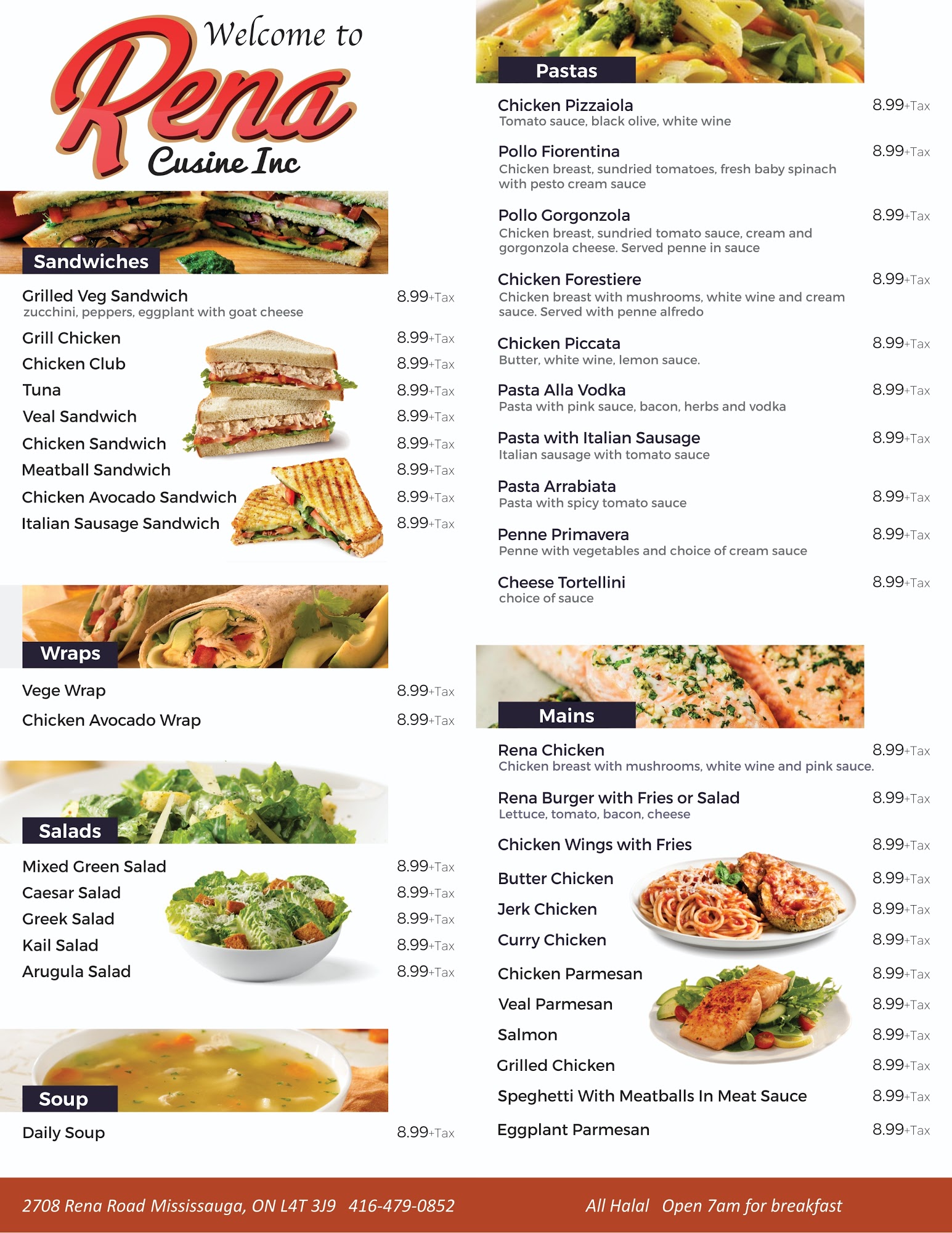 Rena Cuisine Inc. Menu