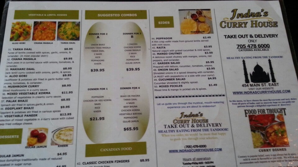 Indra's Curry House Menu