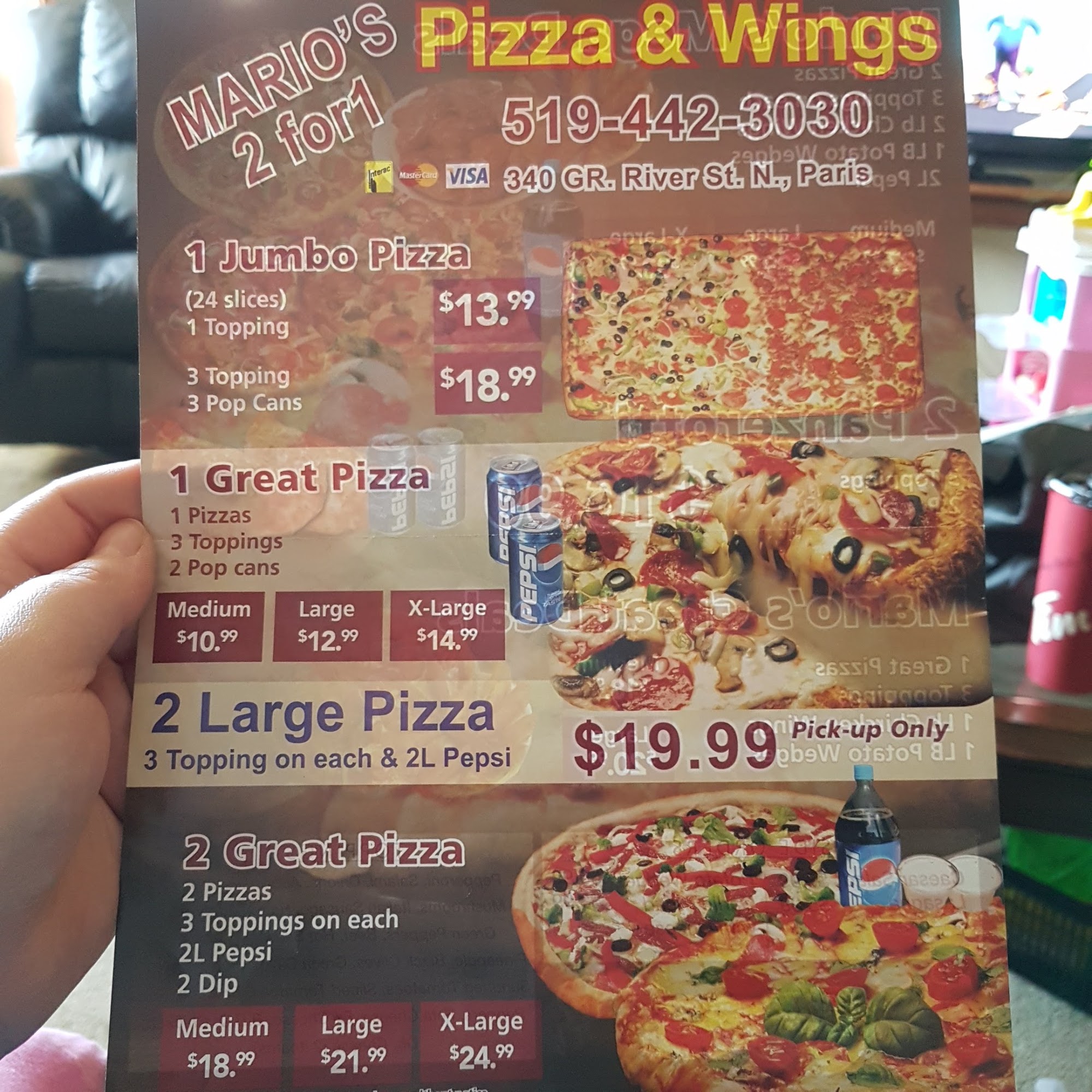 Mario`s Pizza Menu