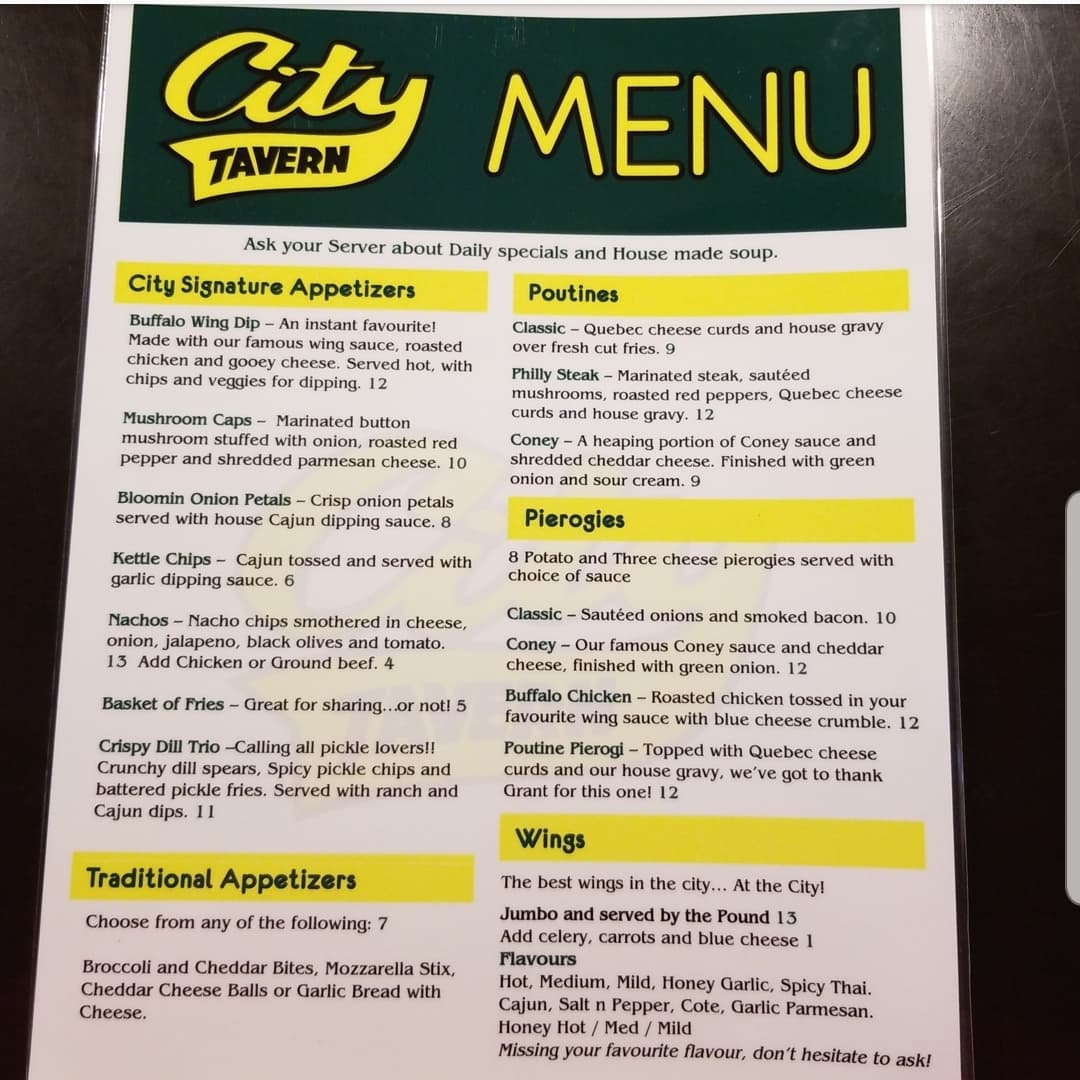 City Tavern Menu
