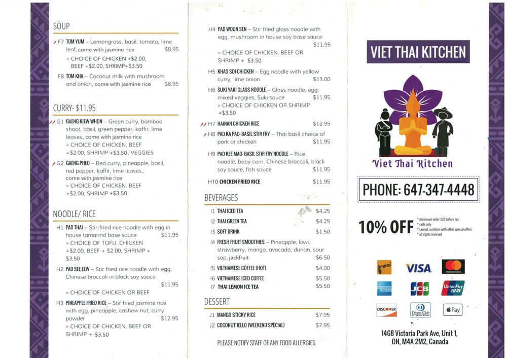 Viet Thai Kitchen 1468 Victoria Park Ave #1, North York