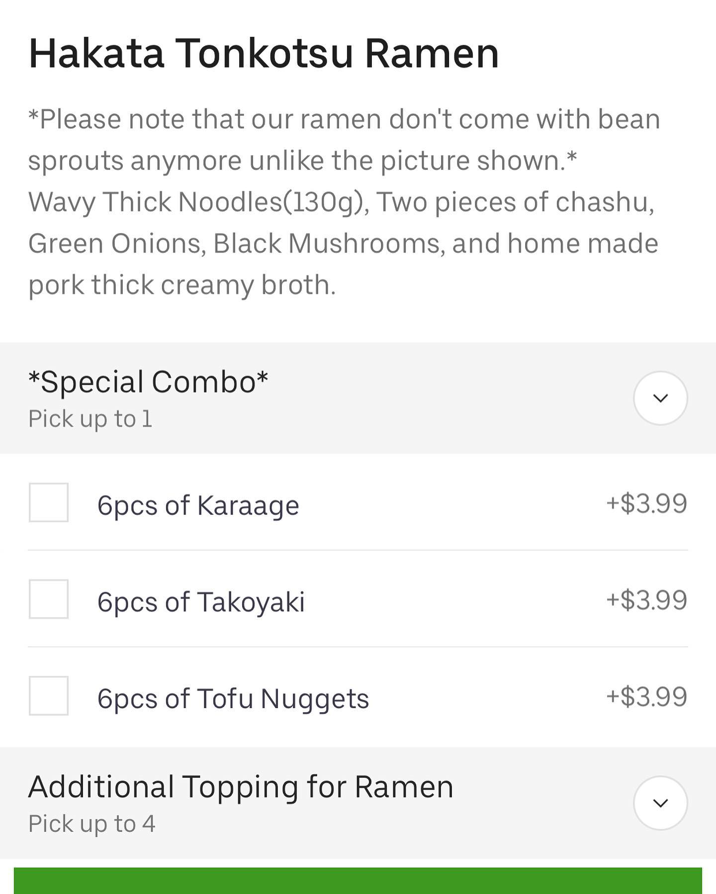 Hakata Shoryuken Ramen Menu