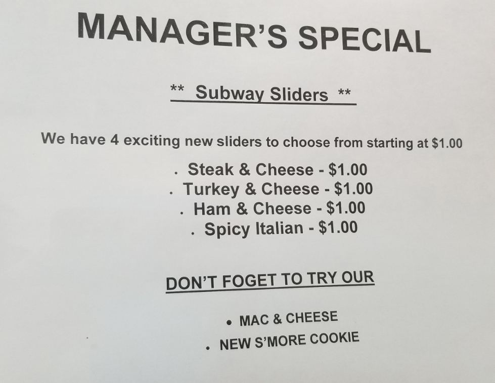 Subway Menu
