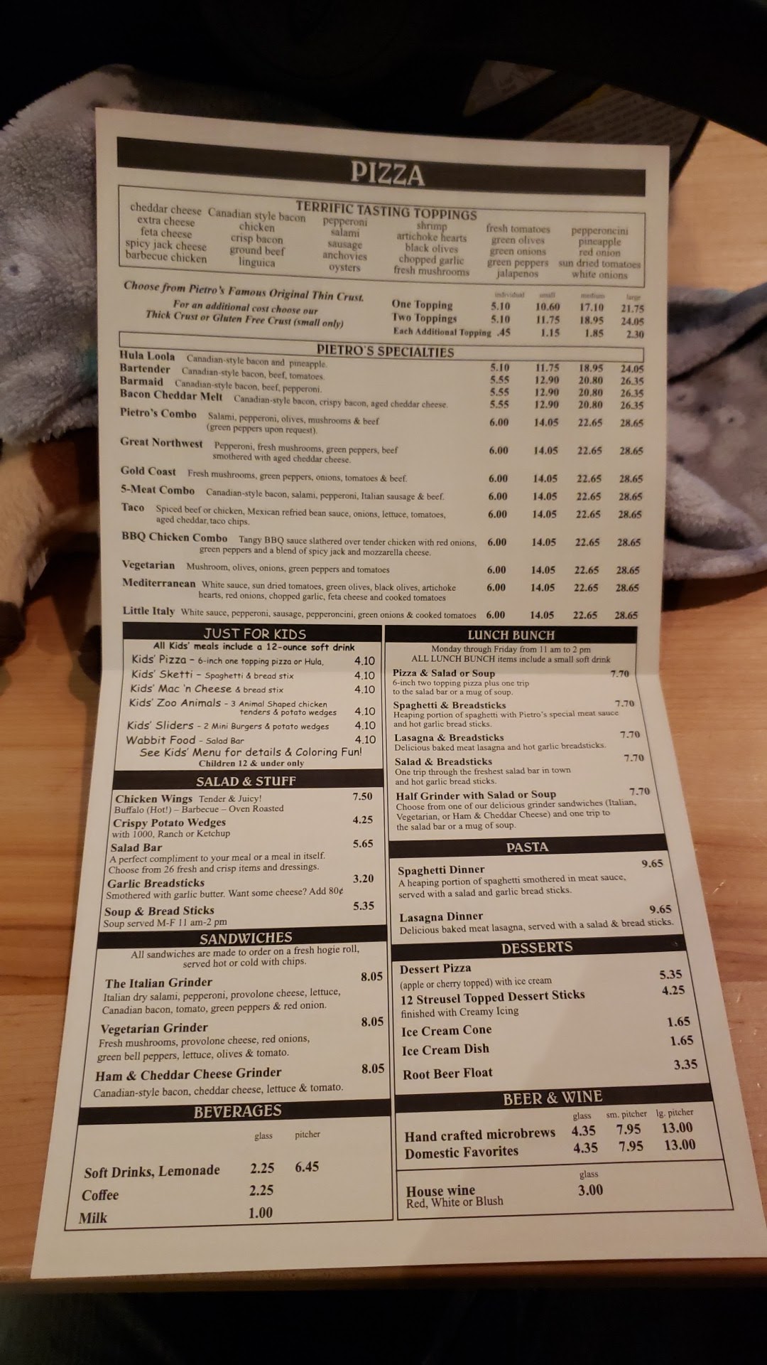 Pietro's Pizza Beaverton Menu