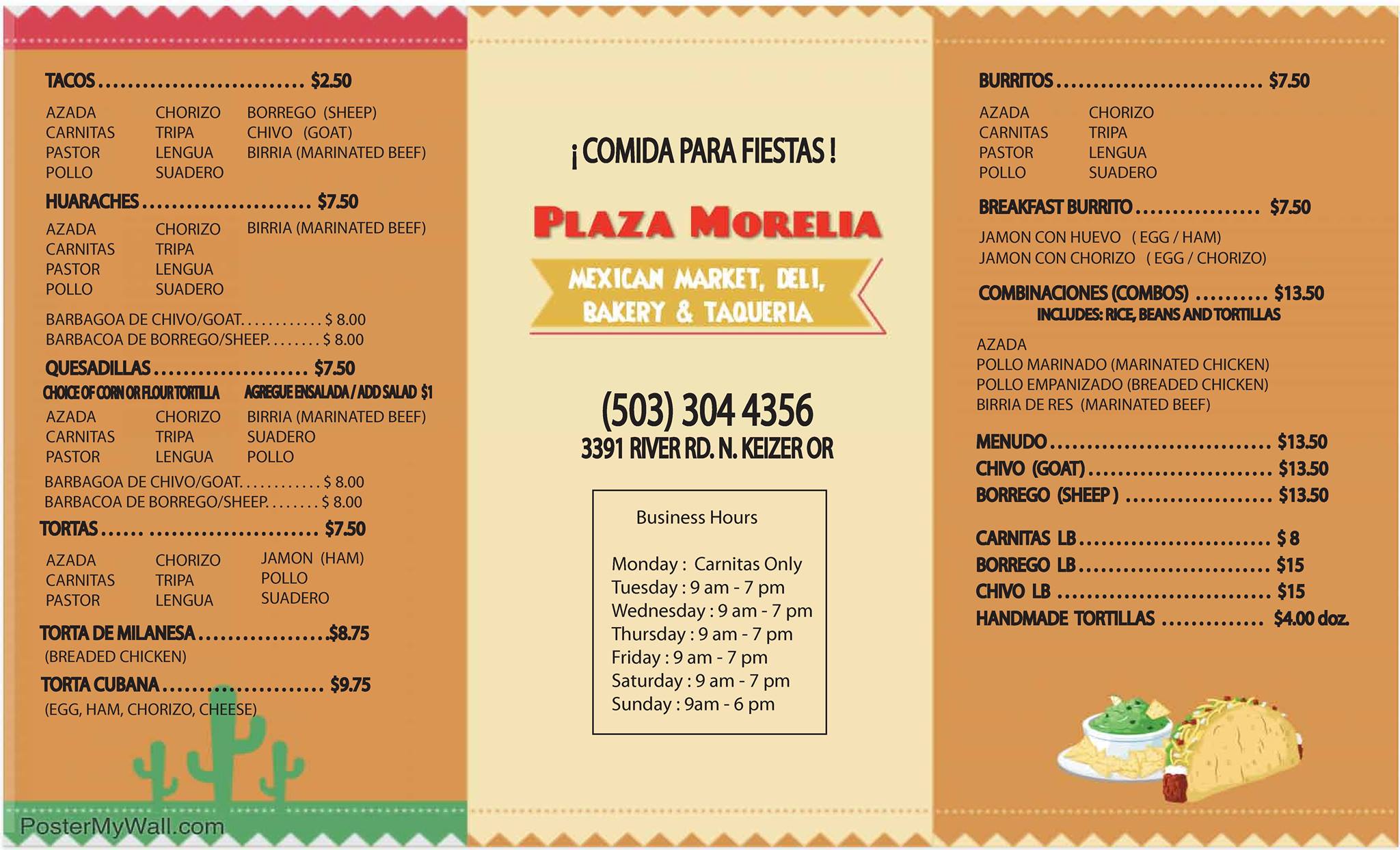 Alamilla's taqueria Menu