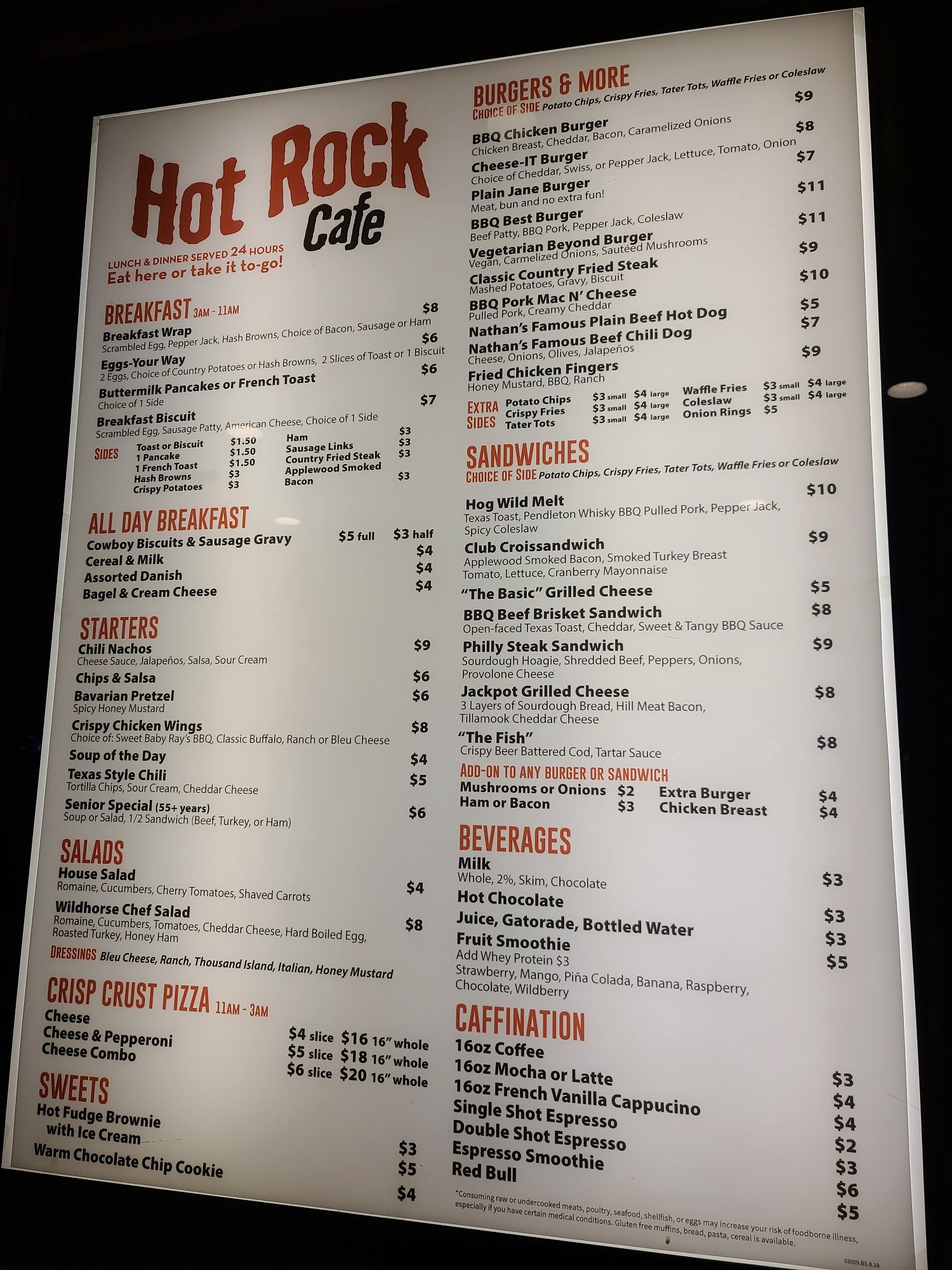 Hot Rock Cafe Menu