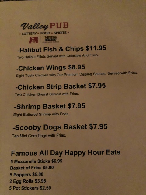 Valley Pub Menu
