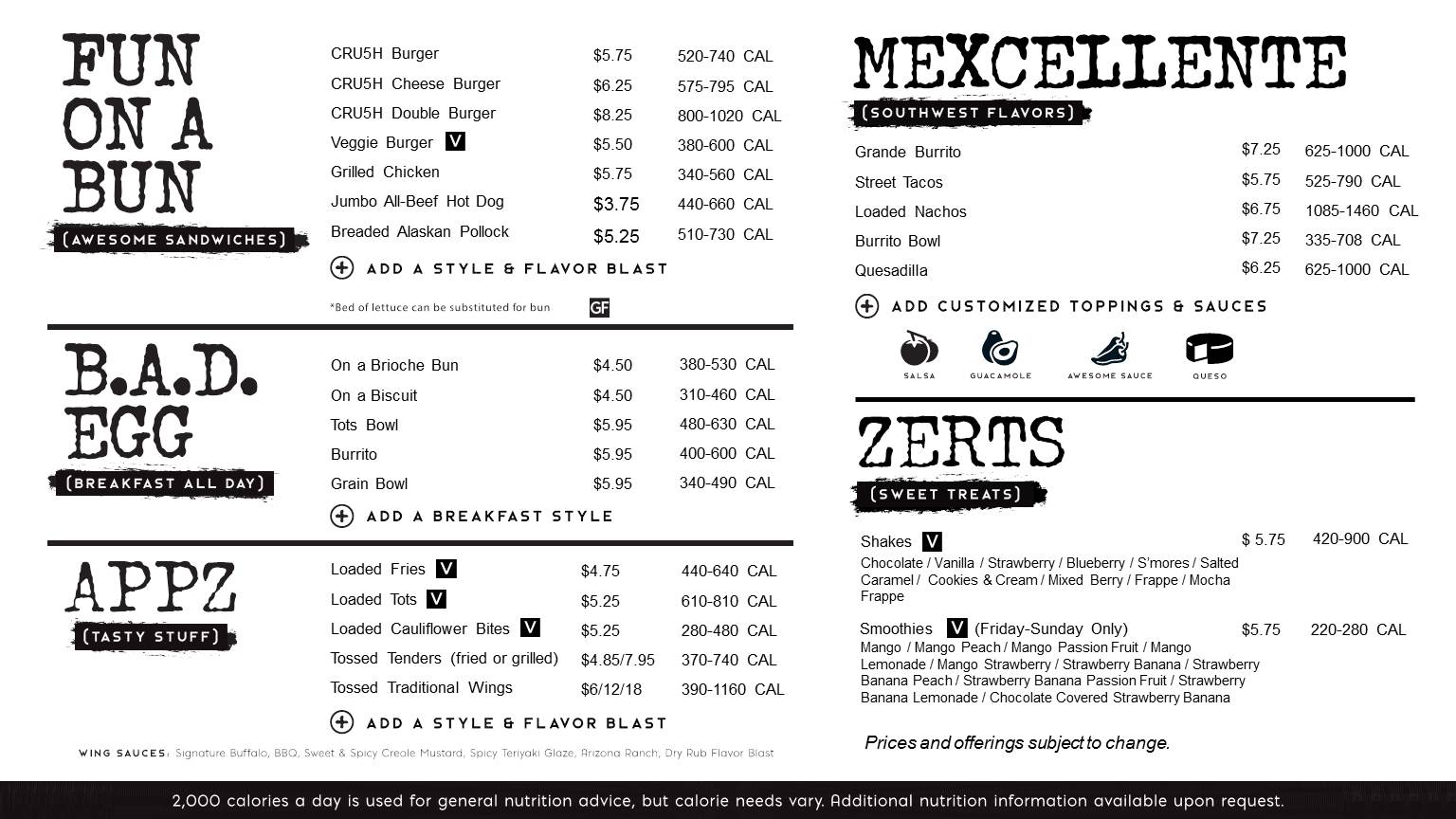 The Blue and Grey Cafe Menu