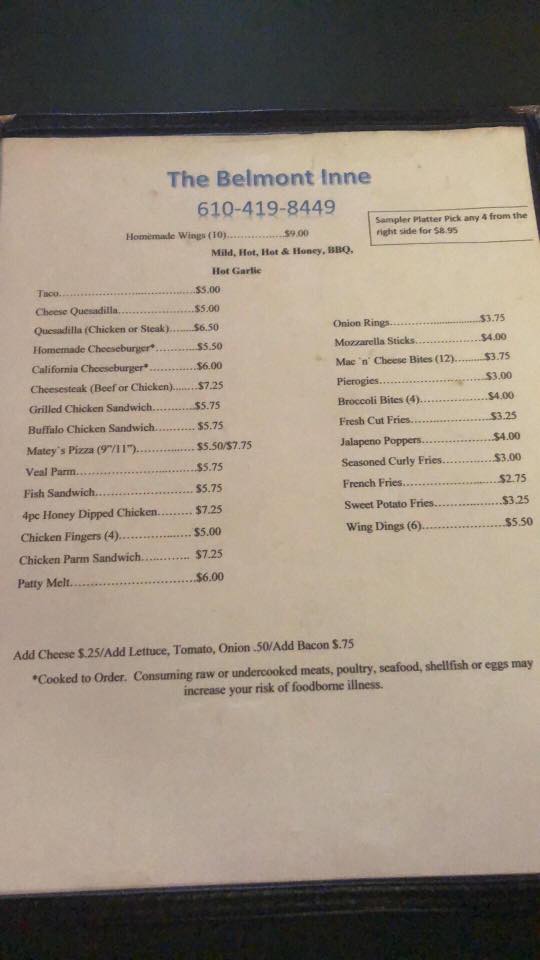 Old belmont inne Menu