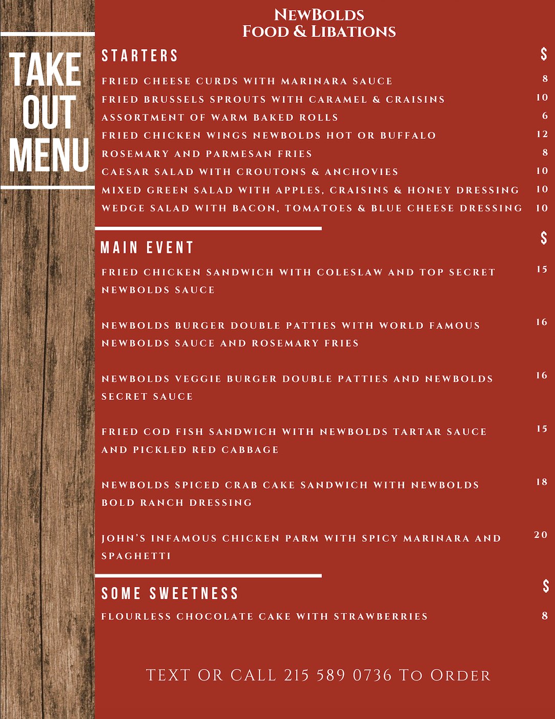 Newbolds Food & Libations Menu
