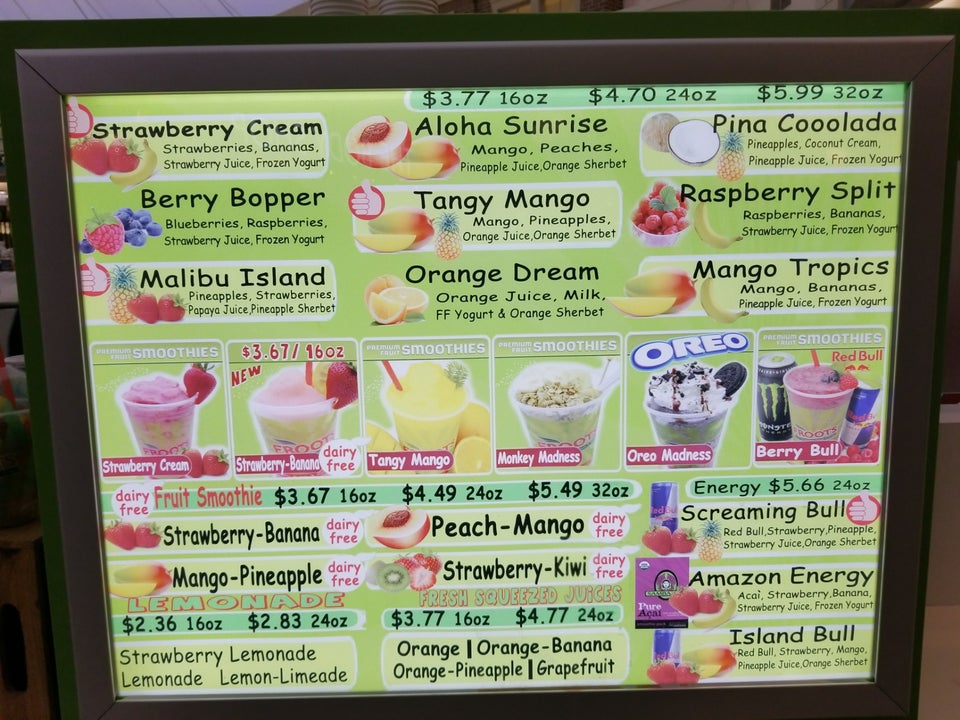 Froots Fruit Smoothies Menu