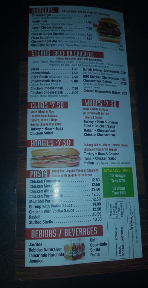 Wimberly Spanish Food Pizza & Pasta Menu