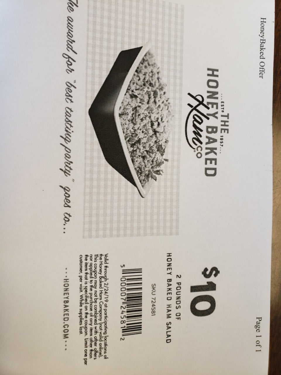 The Honey Baked Ham Company Menu