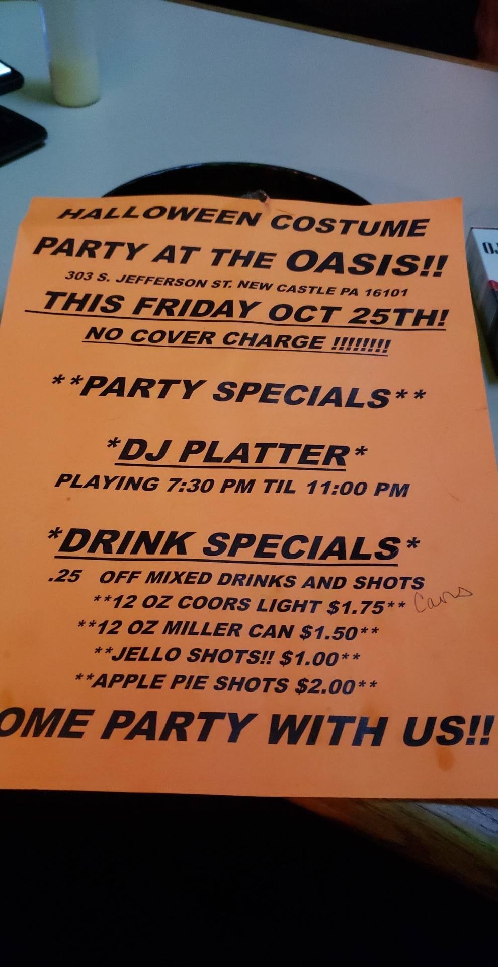Oasis Bar Menu