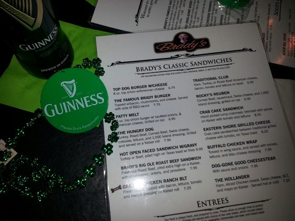 Brady's Pub Menu