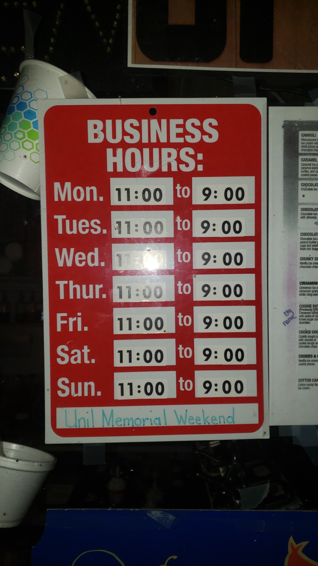 Randalls' Ice Cream Menu