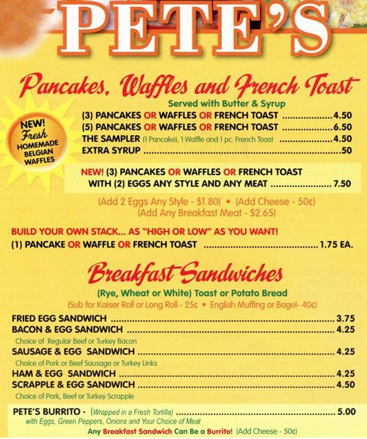 Pete's Pizza Menu