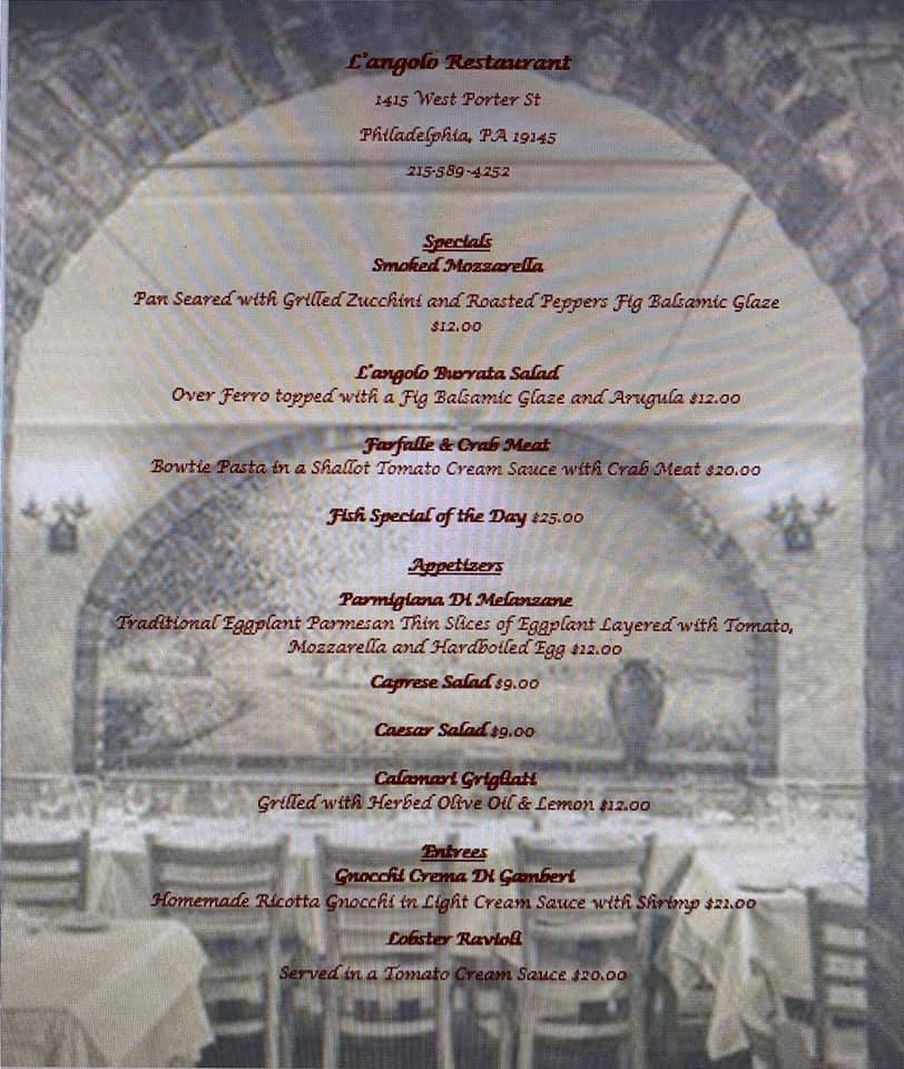 L'Angolo Ristorante 1415 W Porter St, Philadelphia