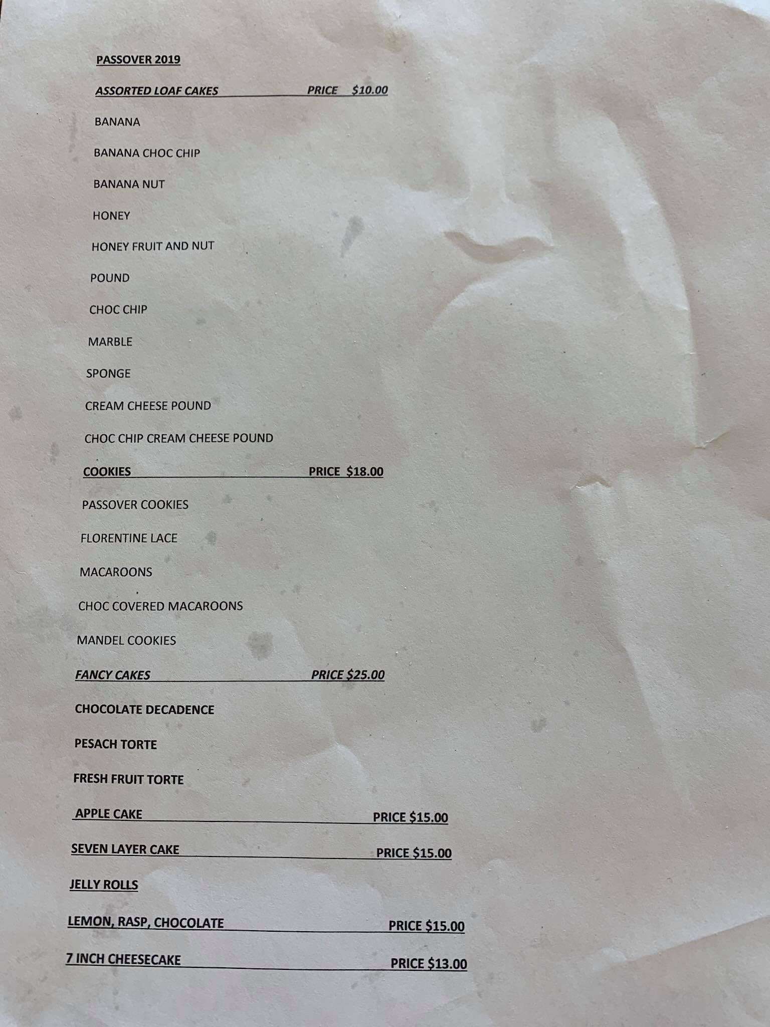 Hutchinson's Classic Bakery Menu