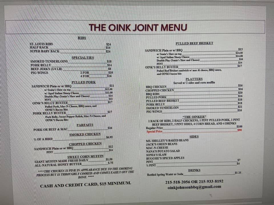 Oink Johnson's Southern BBQ Menu