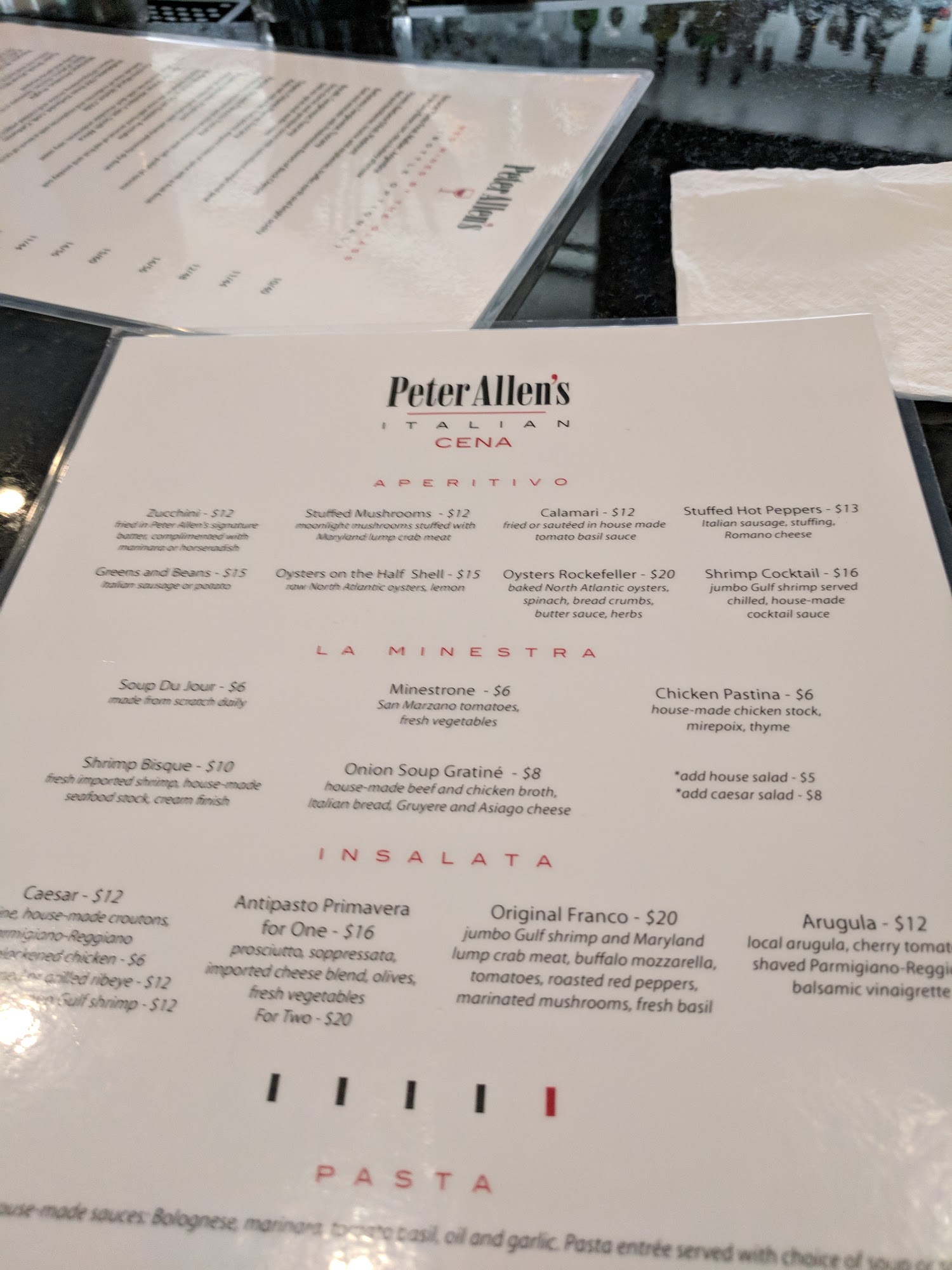 Peter Allen's Italian Menu