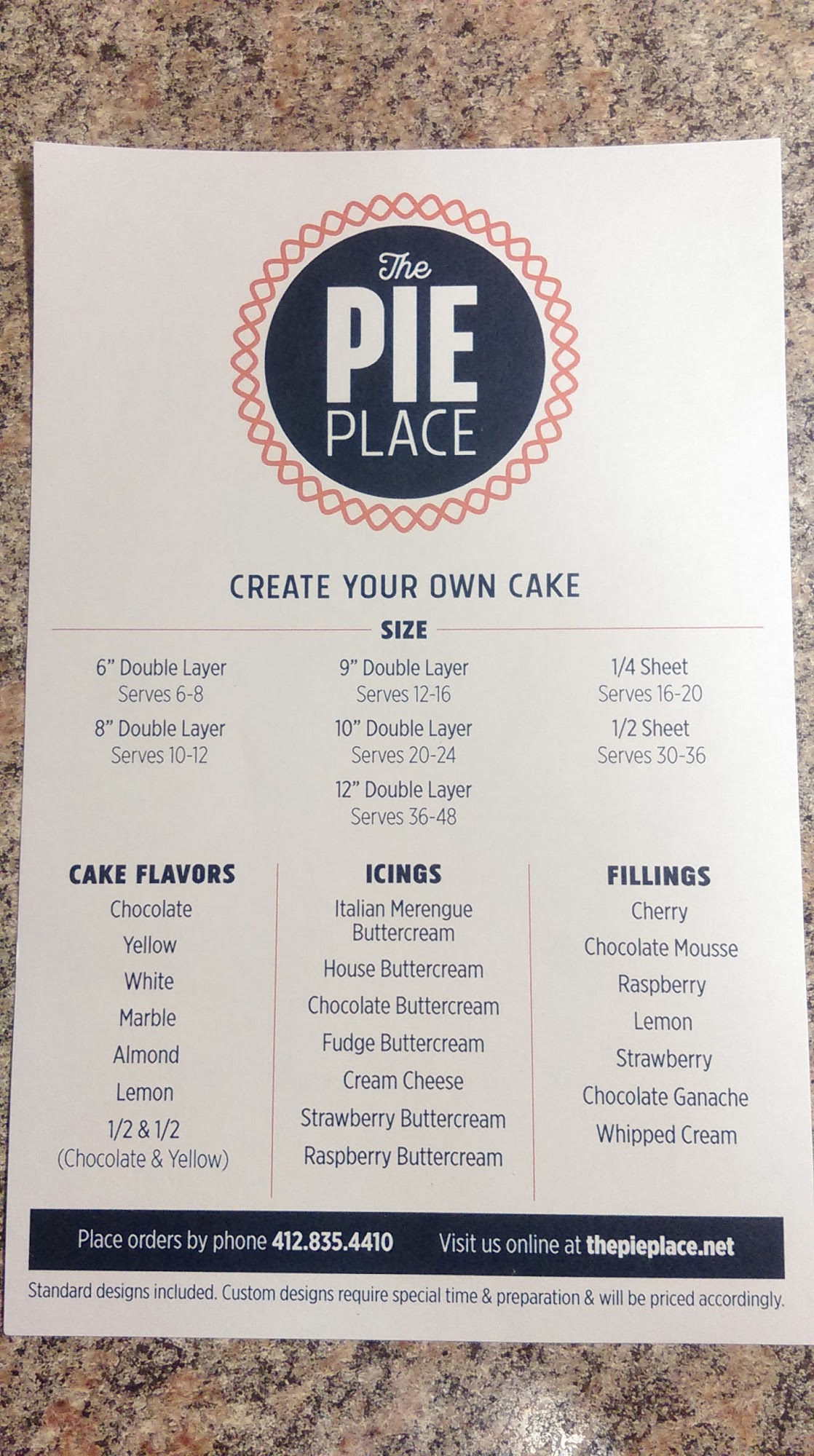 The Pie Place Menu