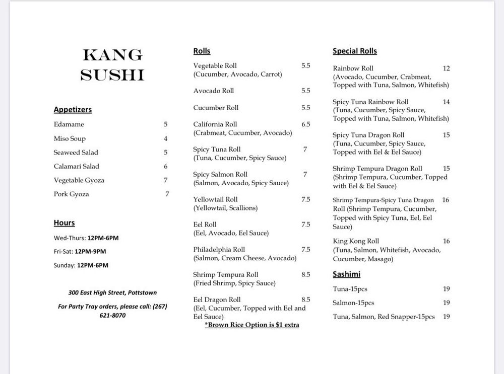 Kang Sushi Menu