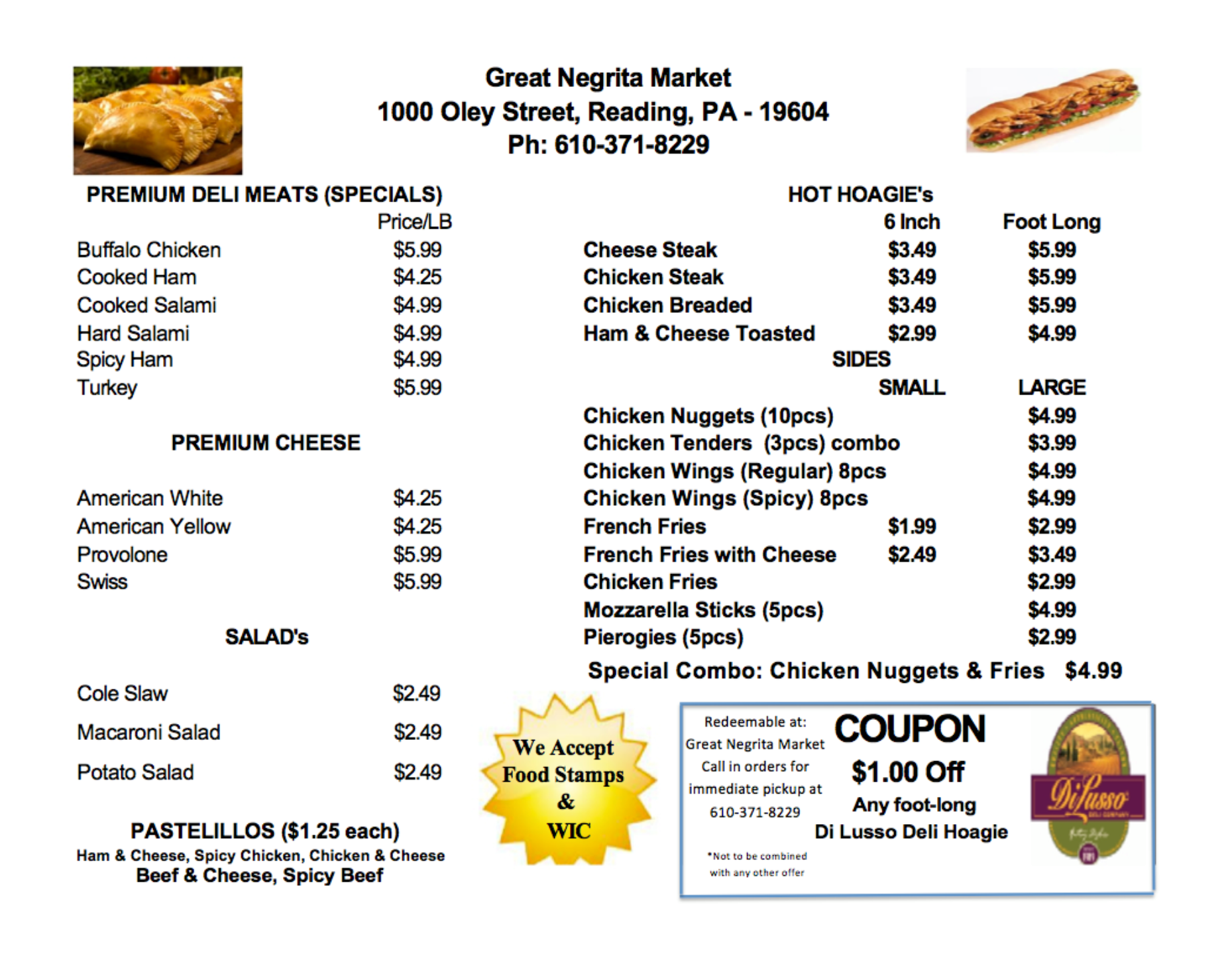 Negrita Market Menu