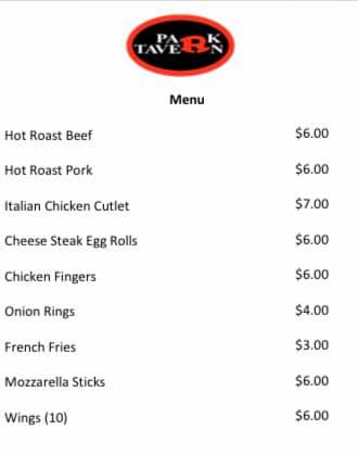 R. Park Tavern Menu