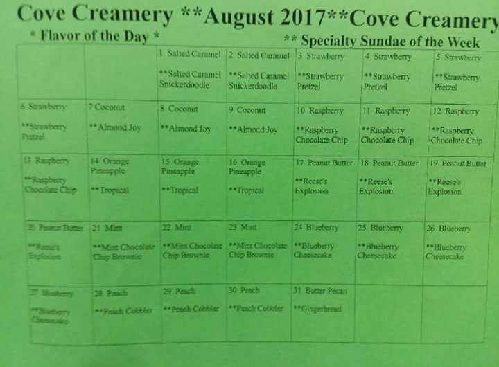 Cove Creamery Menu