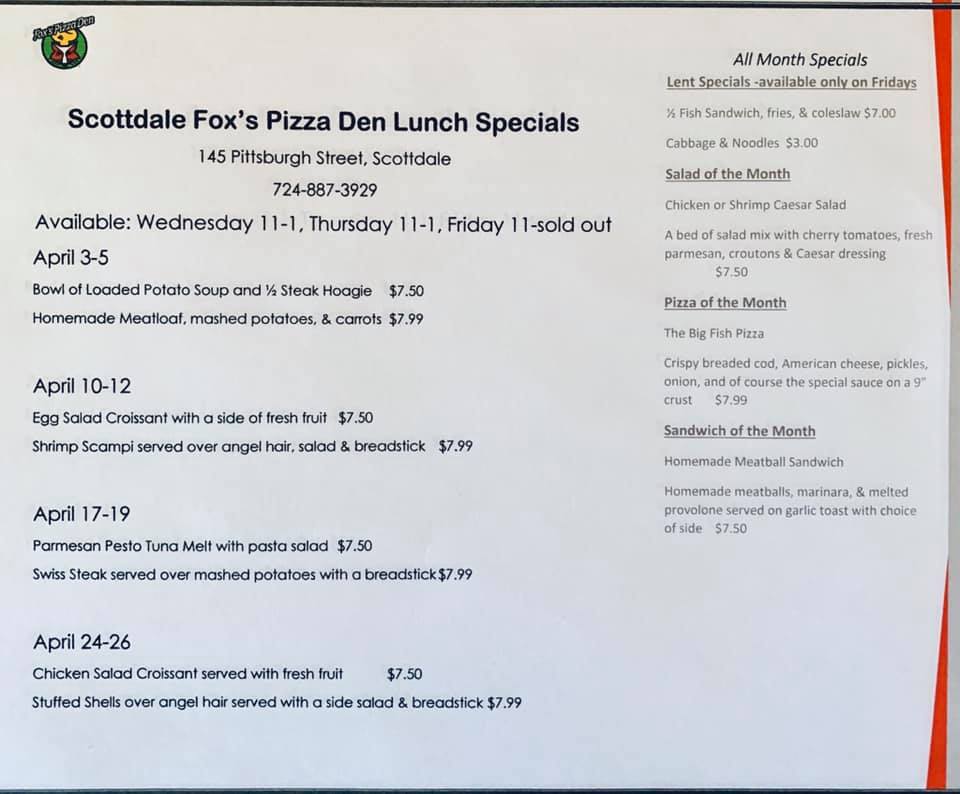 Fox's Pizza Den Menu