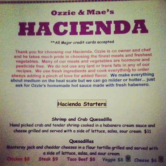 Ozzie & Mae's 36 West Fourth Menu