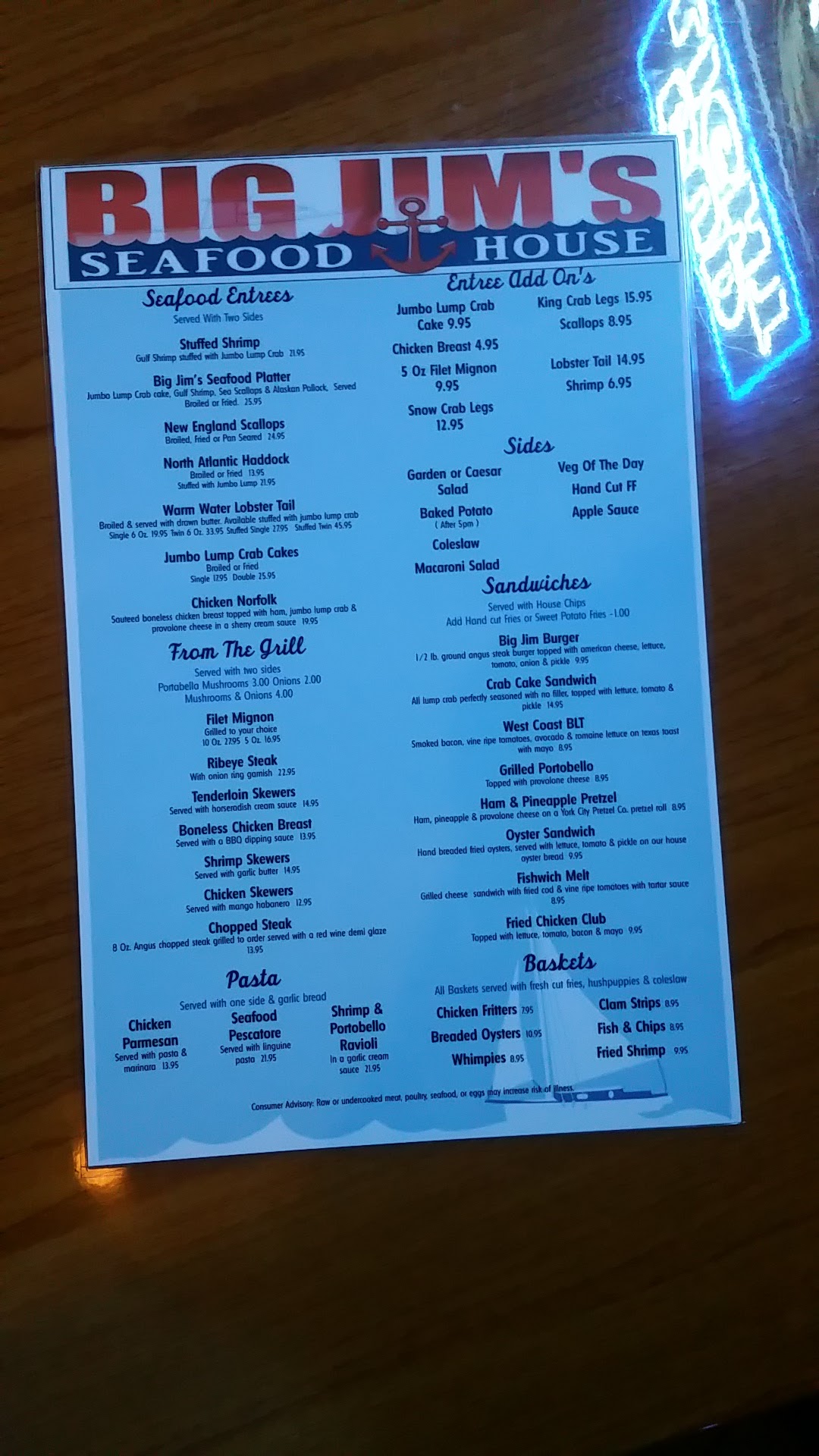 Barracuda's Seafood Pub Menu