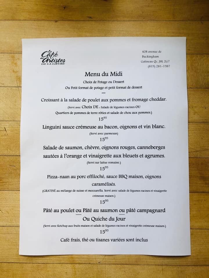 Café Des Artistes De La Lièvre Menu