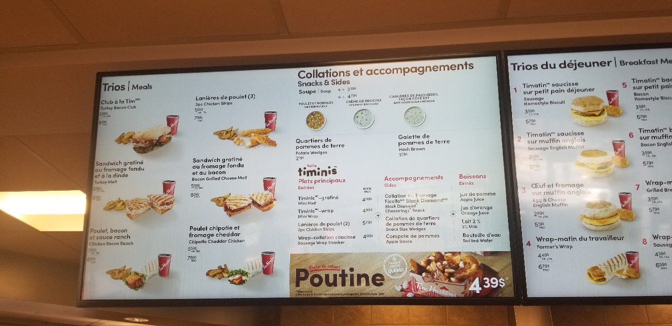 Tim Hortons Menu
