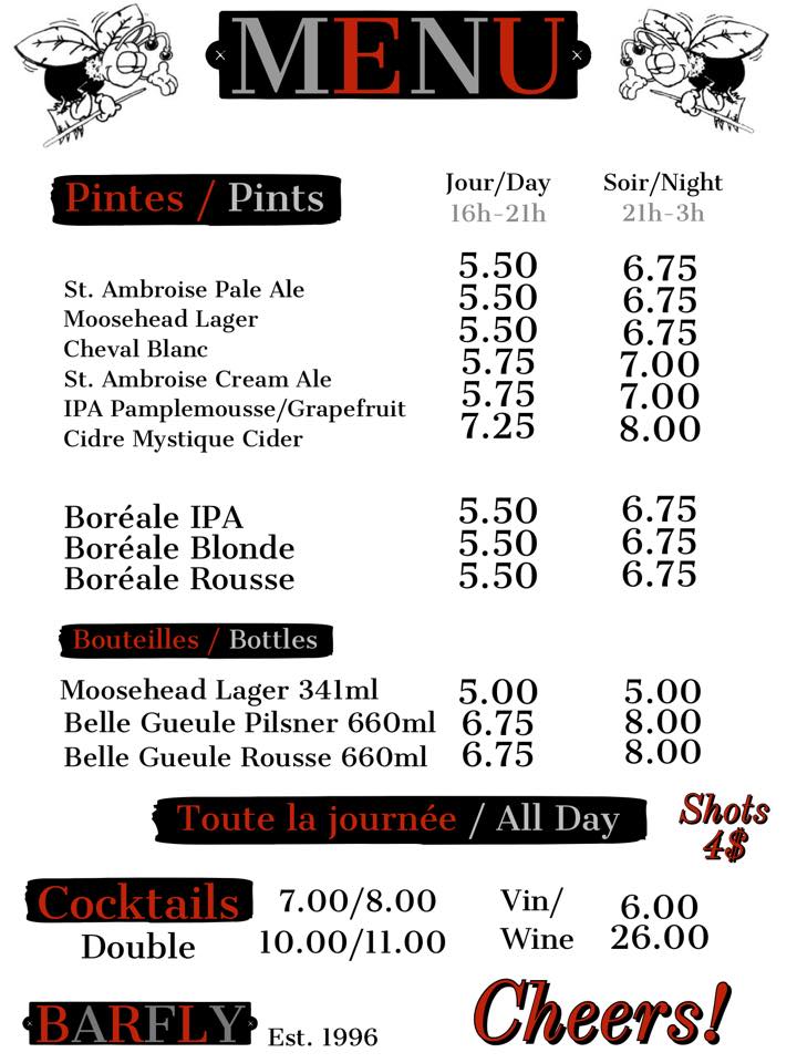 Barfly Menu