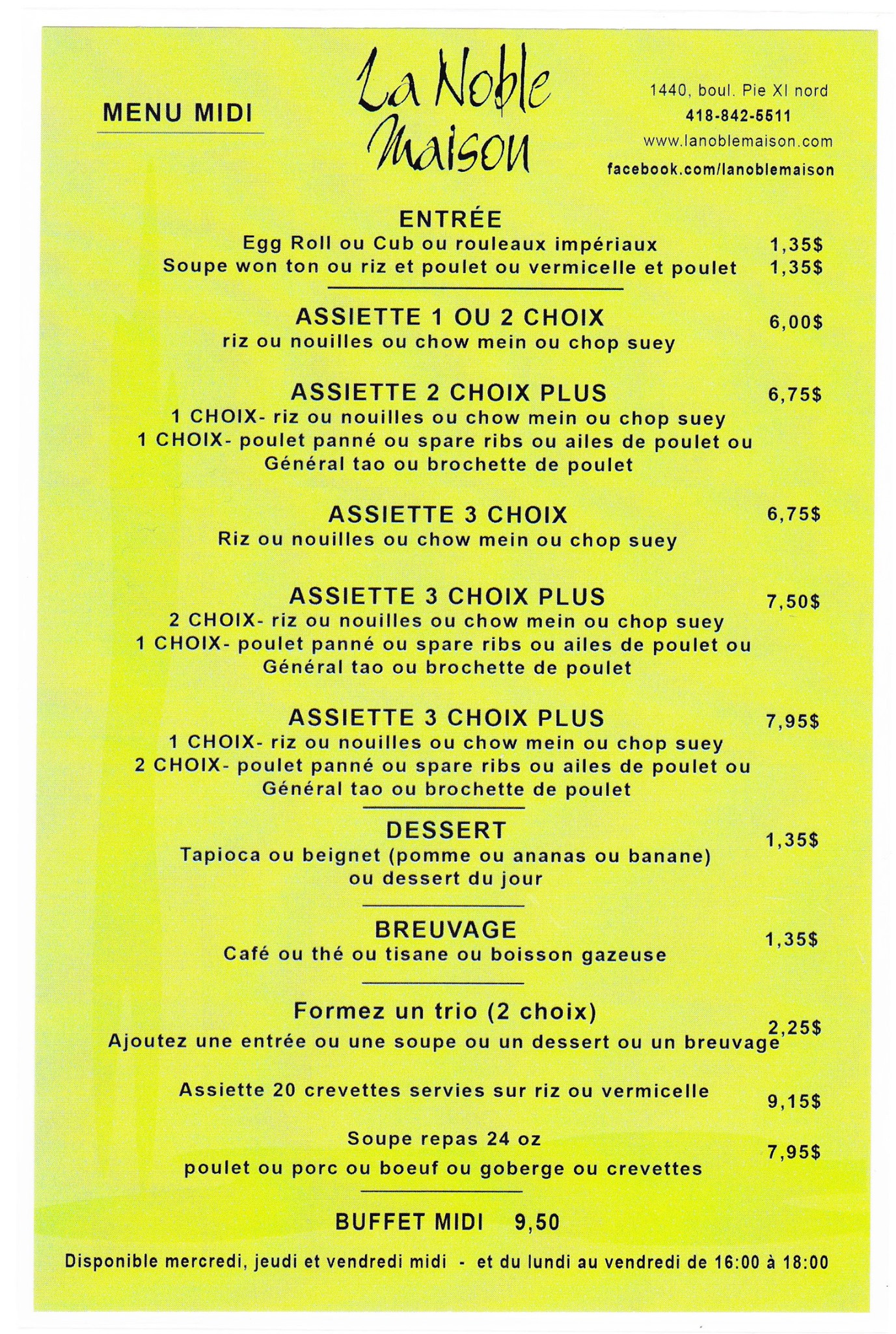 La Noble Maison Menu