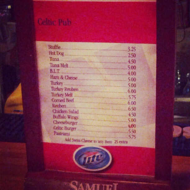 Celtic Pub Menu