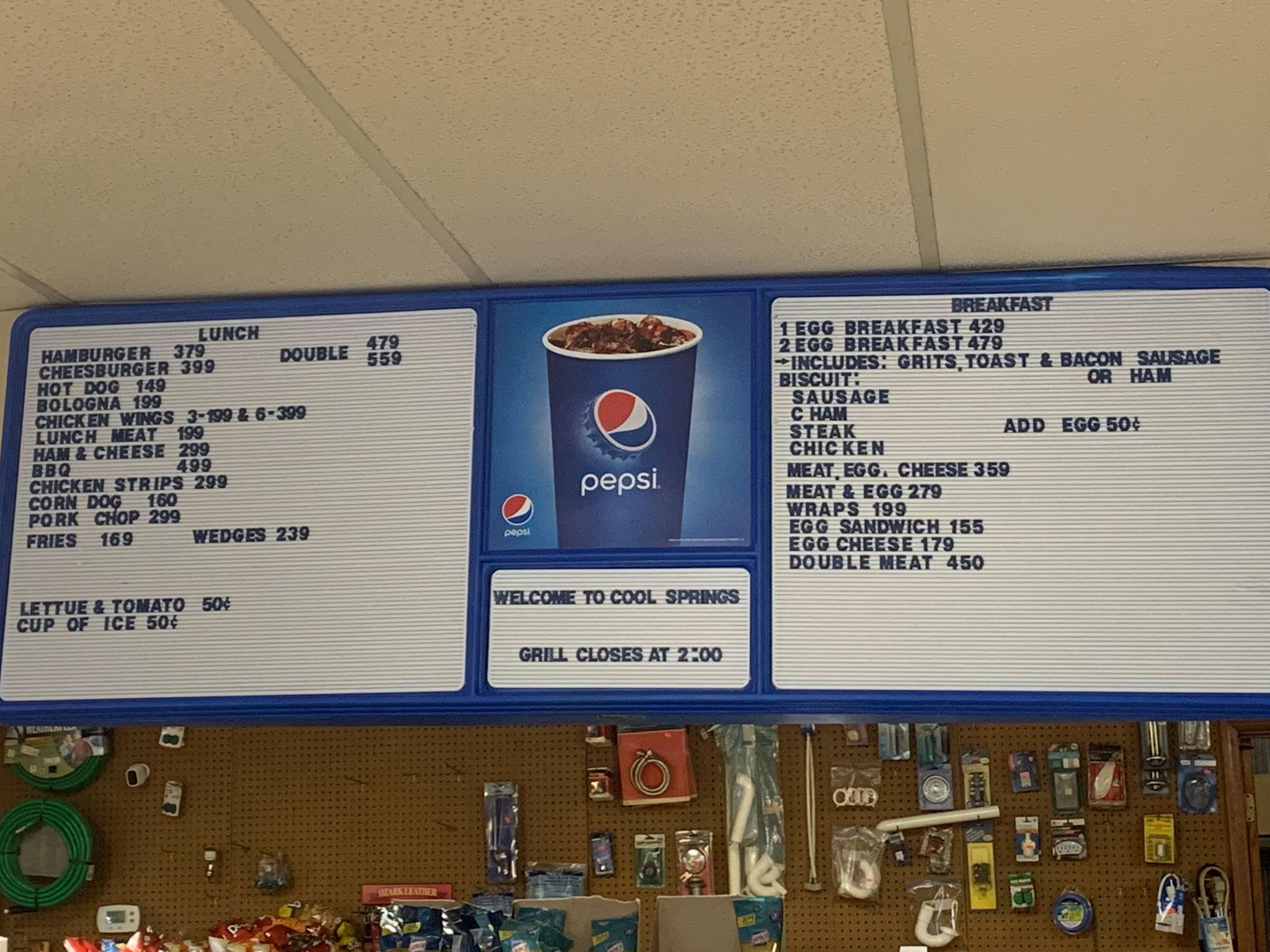 Cool Springs Farm Center Menu