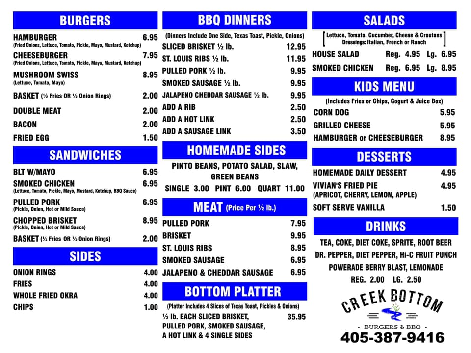 Creek Bottom Catering Menu